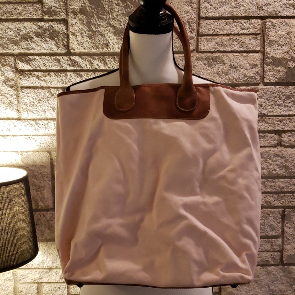 J Jill Pale Cream  Leather Tote